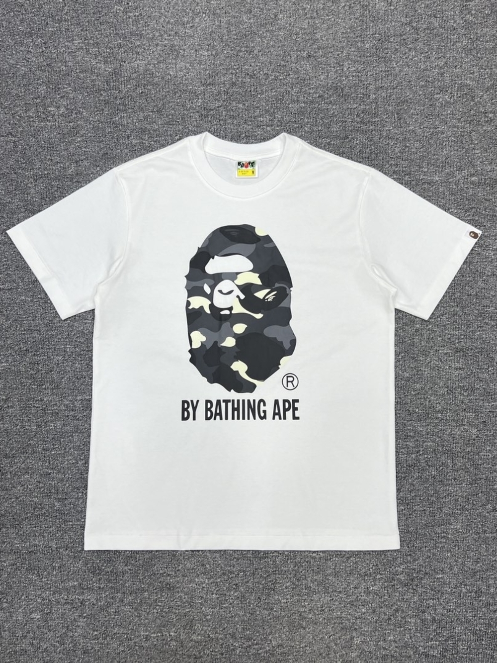Bape Grey Camouflage Ape Head White Short-Sleeved Shirt